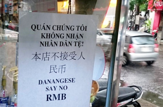 nhà hàng ở Đà Nẵng treo biển không nhận tiền Trung Quốc